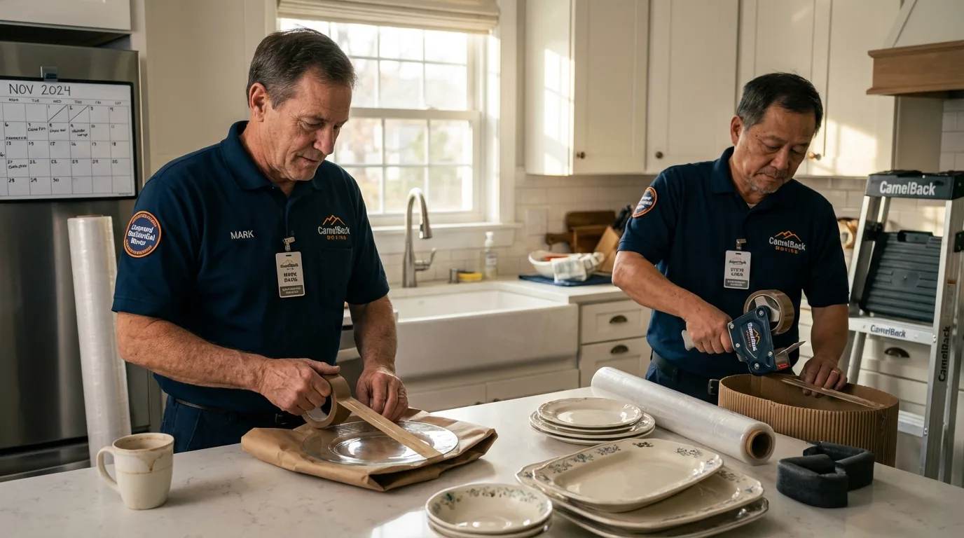 Professional crew packing kitchen dishware in Hale Center, TX